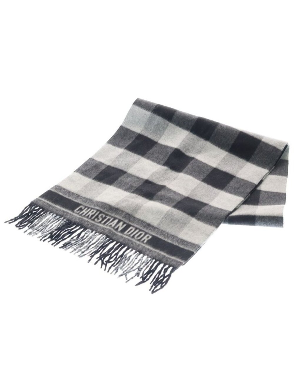 Dior Plaid Scarf Black Gray Wool Large Shawl